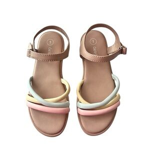 Cat & Jack Girls Size 1 Sandals Pastel Straps Velcro & Adjustable Ankle Strap
